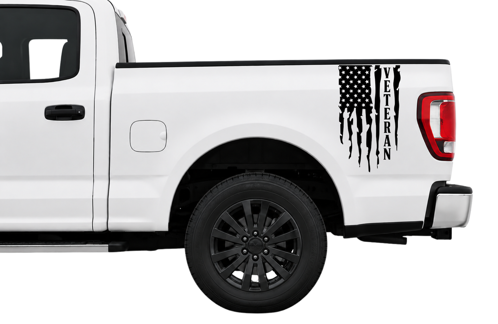 Veteran Flag Truck Decal | Distressed American Flag Vinyl Sticker