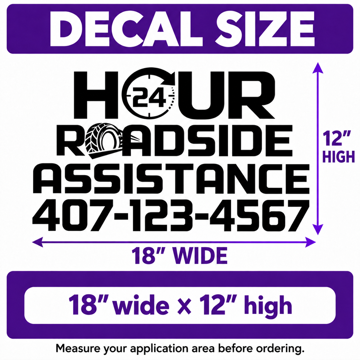 24 Hour Roadside Assistance Decal - Enhance Your Tow Truck's Visibility with Customizable Vinyl Sticker
