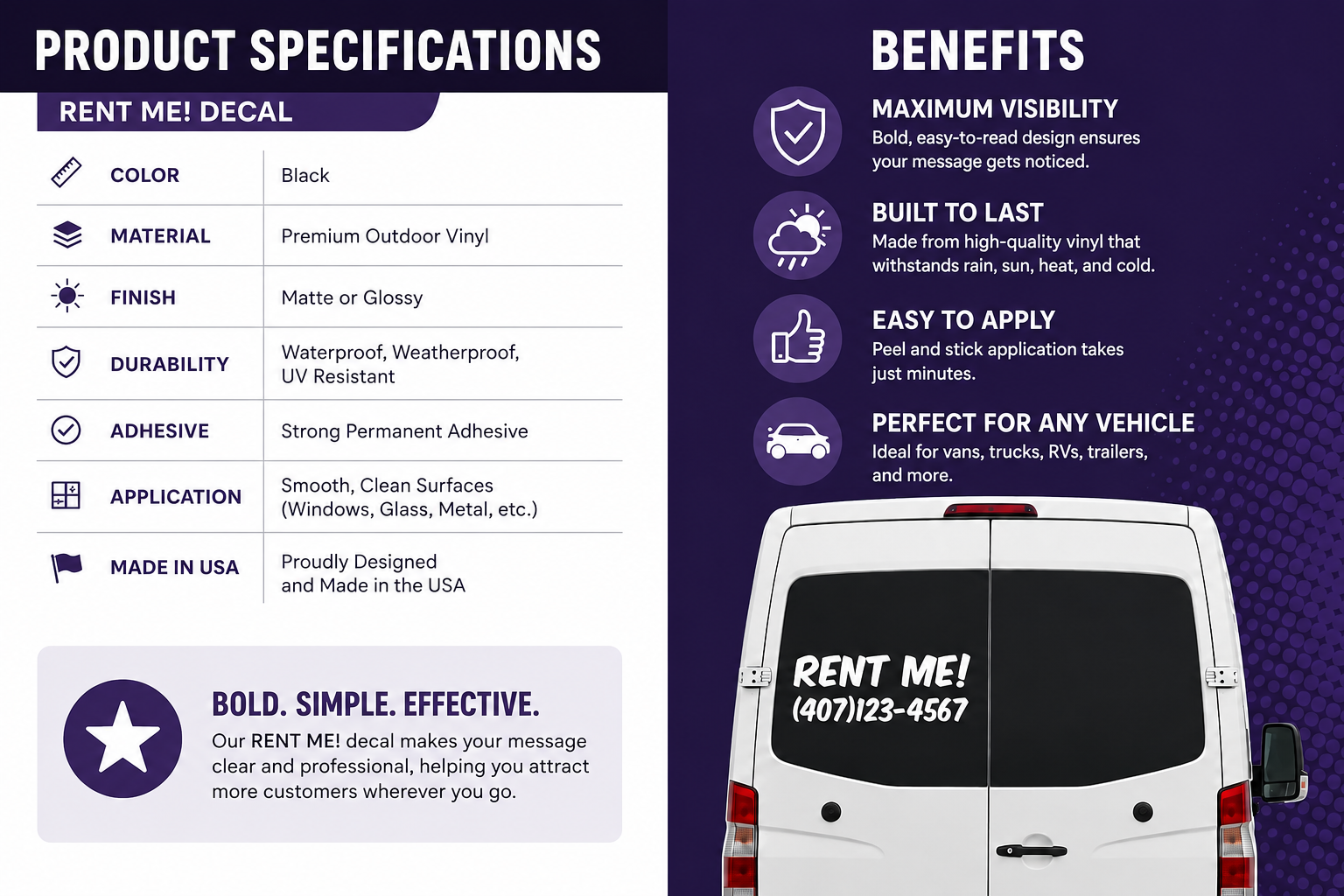 Custom Vehicle Window Decal for Business Advertising – RENT ME Vinyl Sticker for Vans, Trucks, RVs & Trailers - Random Little Finds