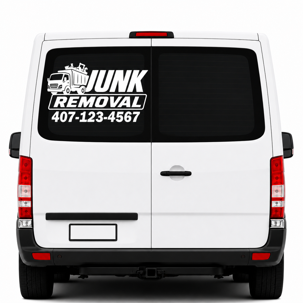 Custom Junk Removal Vehicle Decal with Phone Number | Business Truck Window Vinyl | Work Van Advertising Sticker | 25+ Colors