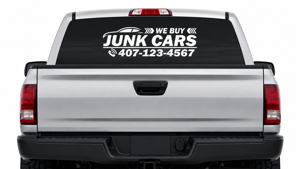 Custom We Buy Junk Cars Decal - Transform Your Pickup Truck Into a Mobile Advertisement - Random Little Finds