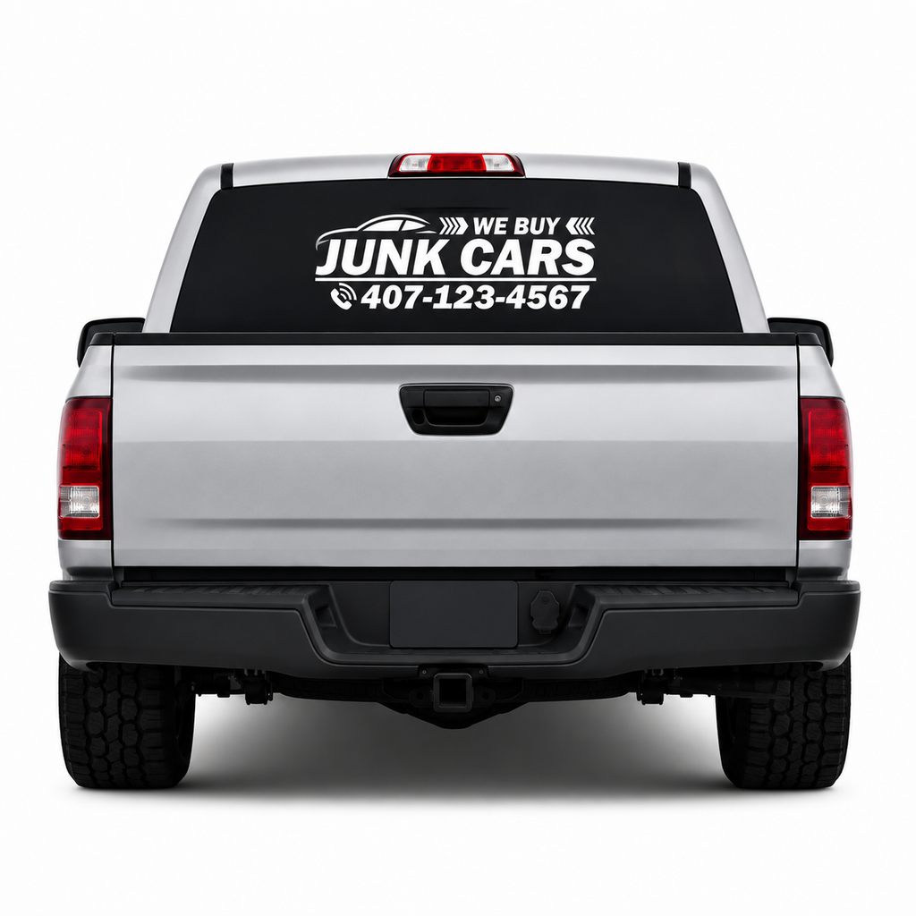 Custom We Buy Junk Cars Decal - Transform Your Pickup Truck Into a Mobile Advertisement - Random Little Finds