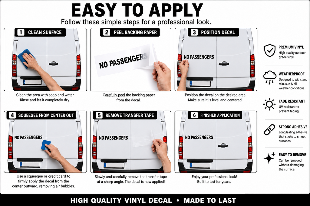 No Passengers Vinyl Decal Stickers for Commercial Vehicles - Perfect for Semi Trucks, Vans, and Taxis - Random Little Finds