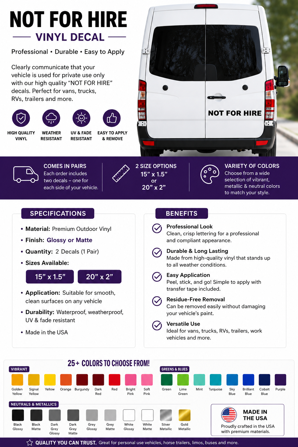 Not for Hire Decals - Clear Visibility with a Professional Touch - Random Little Finds