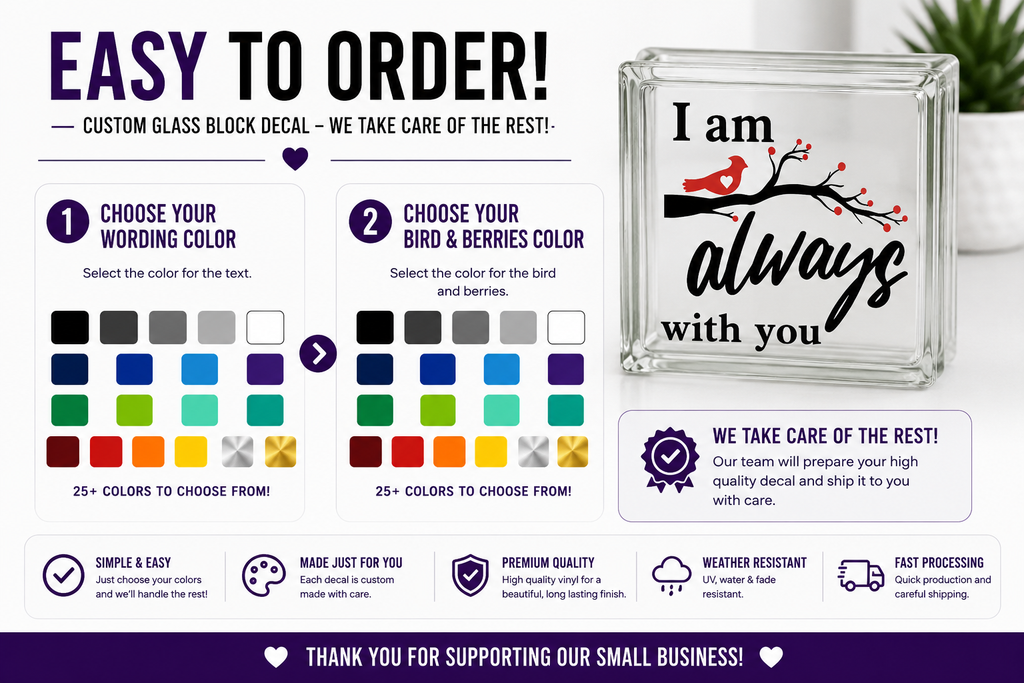 I Am Always with You Cardinal Bird Vinyl Decal - Glass Block Decal Sticker with Branch Design - Random Little Finds