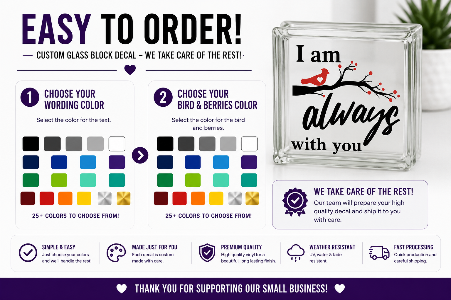 I Am Always with You Cardinal Bird Vinyl Decal - Glass Block Decal Sticker with Branch Design - Random Little Finds