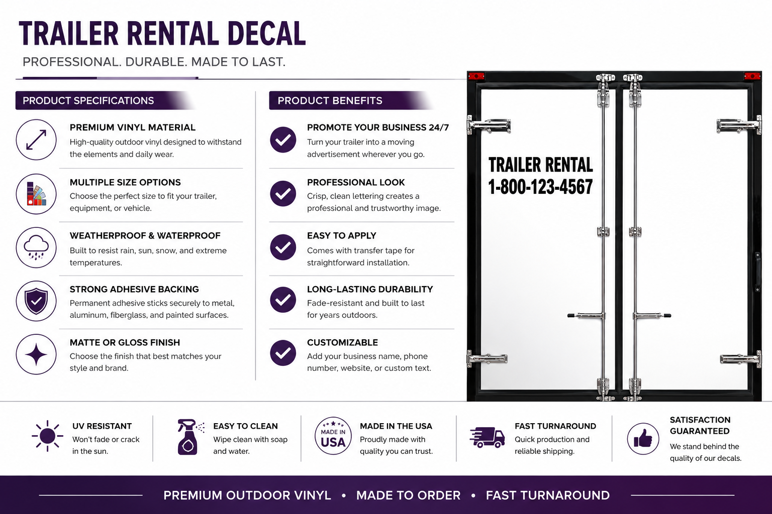 Trailer Rental Vinyl Decal - Personalized Business Sticker with Multiple Color Options - Random Little Finds