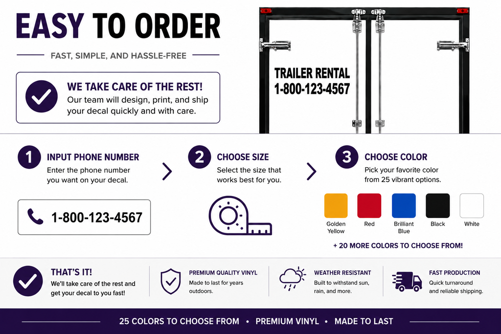 Trailer Rental Vinyl Decal - Personalized Business Sticker with Multiple Color Options - Random Little Finds