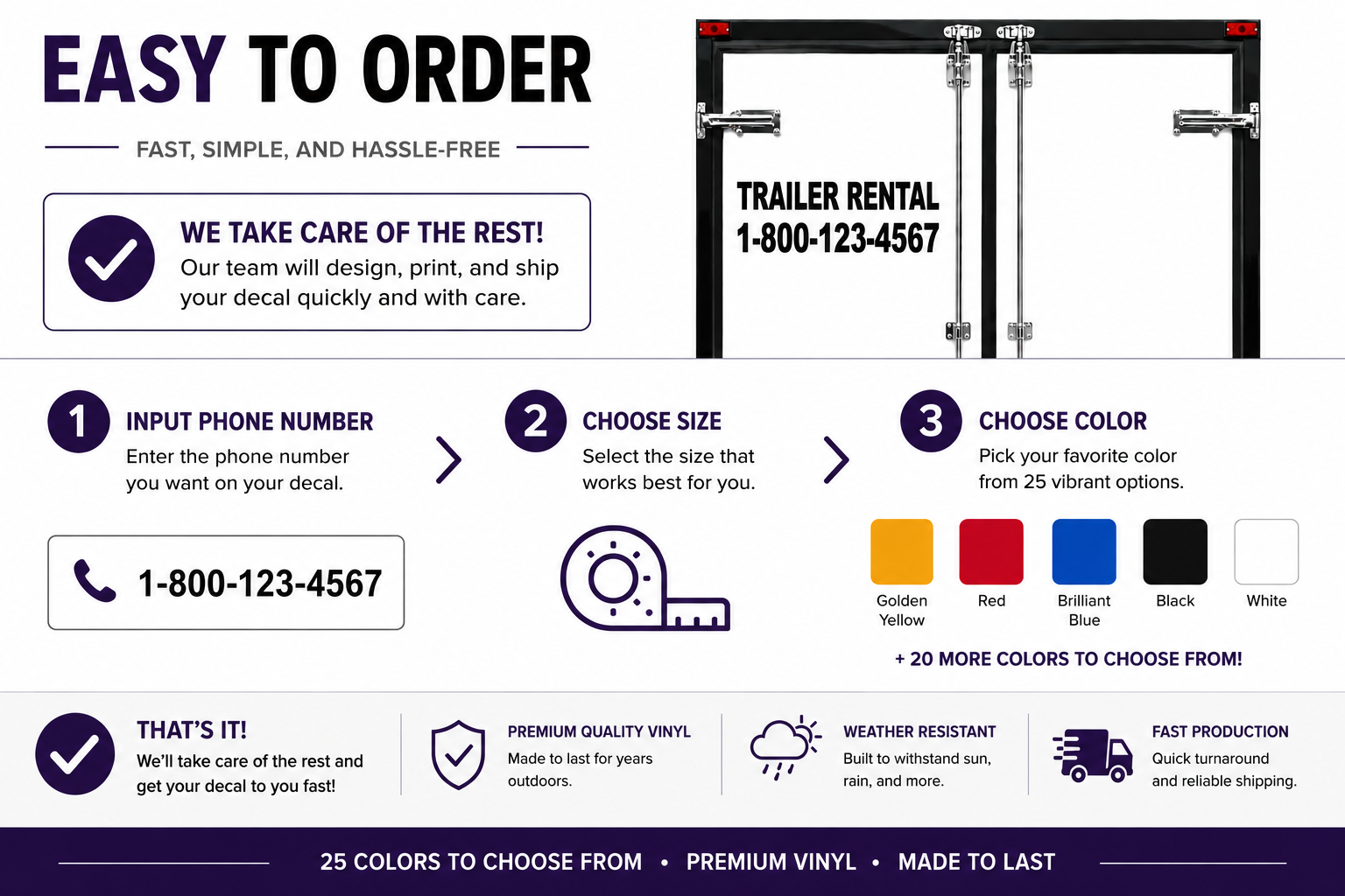 Trailer Rental Vinyl Decal - Personalized Business Sticker with Multiple Color Options - Random Little Finds