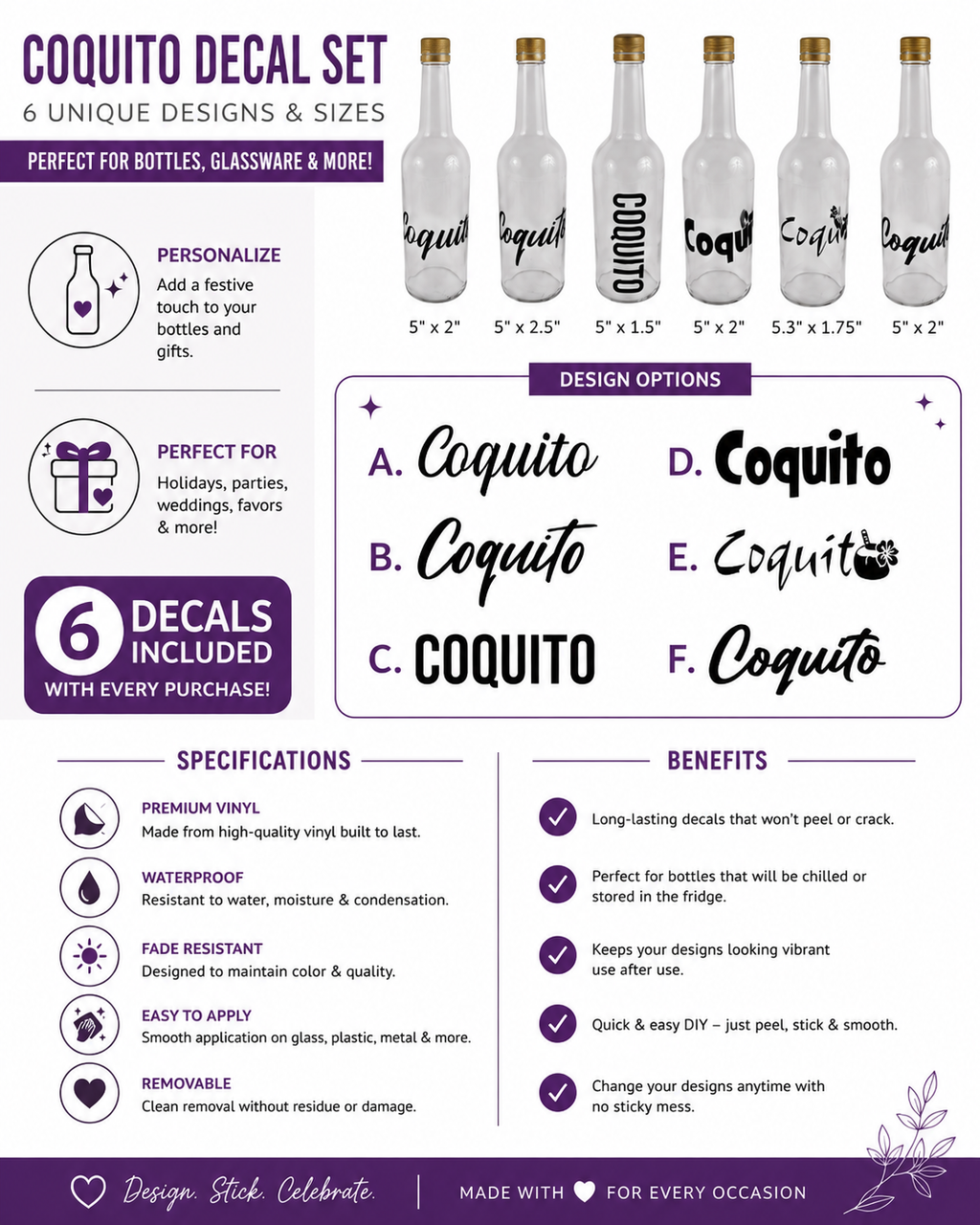 Random Little Finds Coquito Bottle Labels, 6 Pack - Random Little Finds