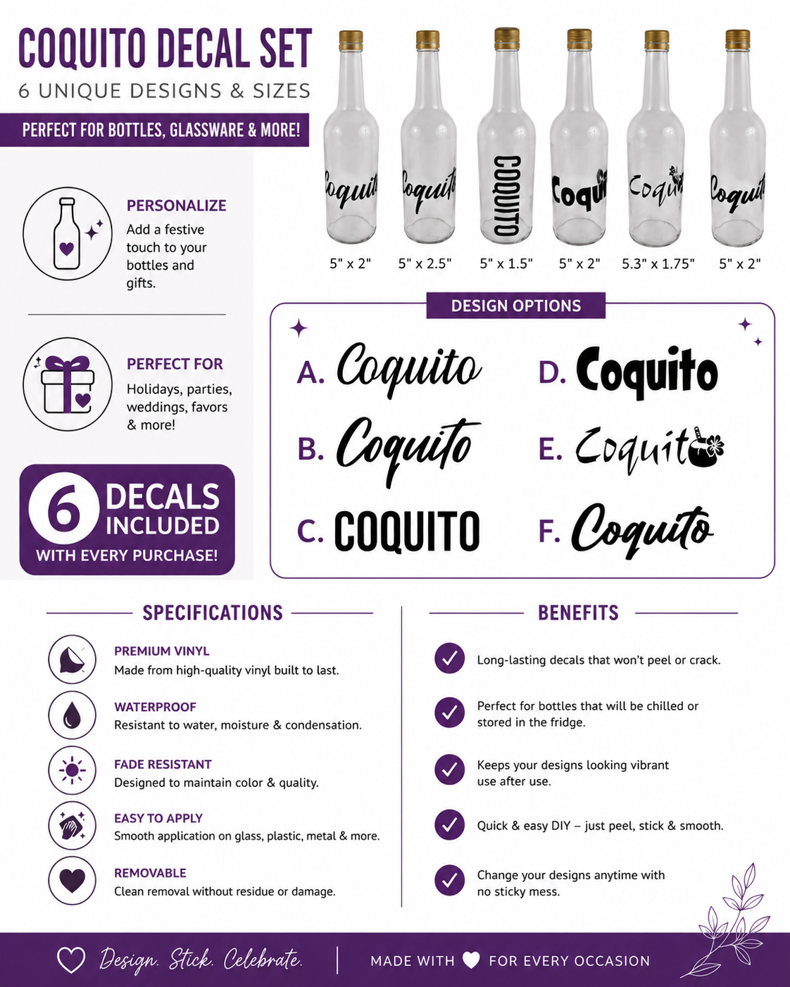 Random Little Finds Coquito Bottle Labels, 6 Pack - Random Little Finds