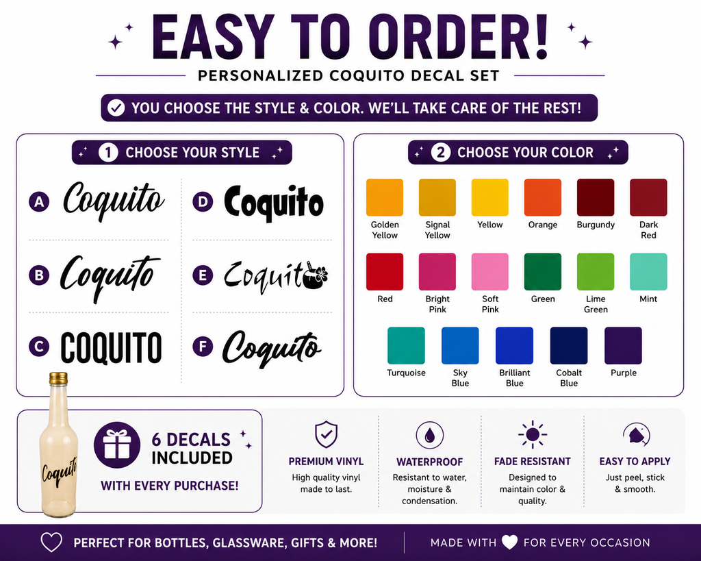 Random Little Finds Coquito Bottle Labels, 6 Pack - Random Little Finds
