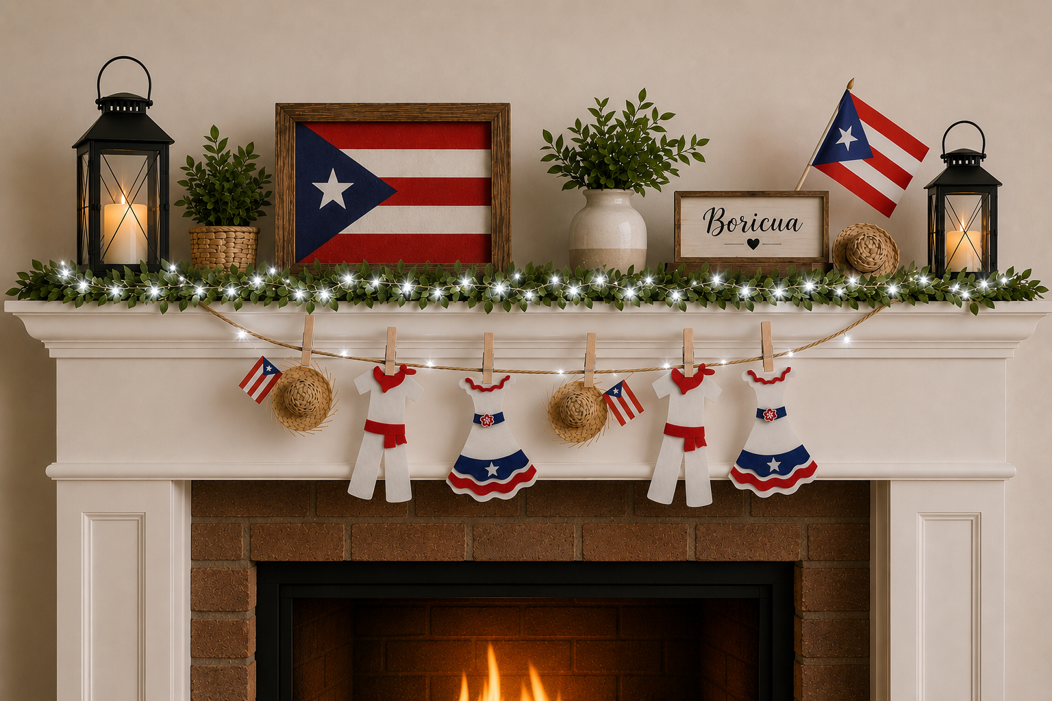 Jibaro Puerto Rican Theme Garland, Red White Blue, 3ft - Random Little Finds
