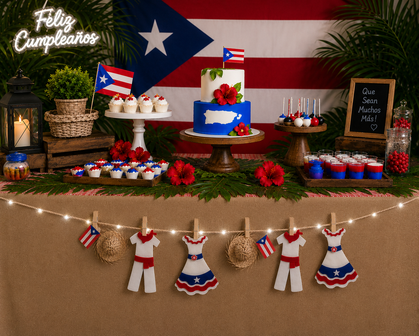 Jibaro Puerto Rican Theme Garland, Red White Blue, 3ft - Random Little Finds