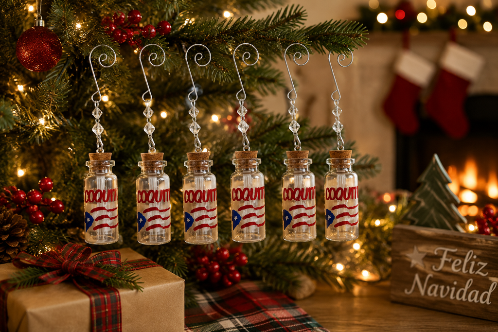 Miniature Coquito Bottles Puerto Rico Flag Christmas Ornaments, Pack of 6 - Random Little Finds