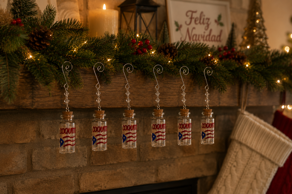 Miniature Coquito Bottles Puerto Rico Flag Christmas Ornaments, Pack of 6 - Random Little Finds