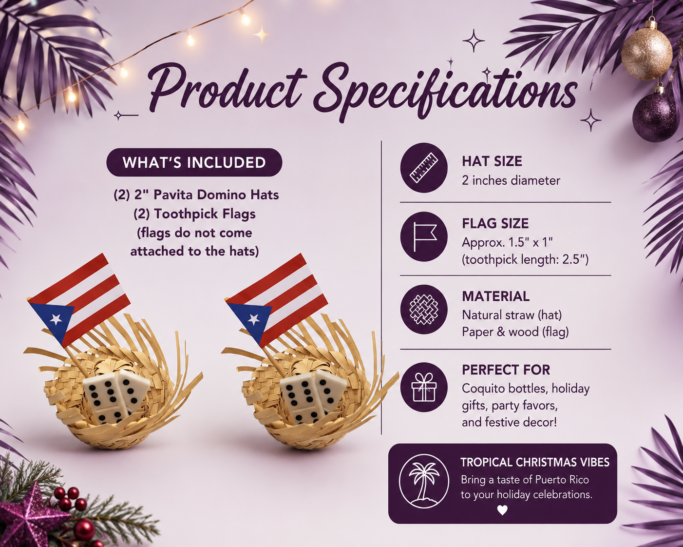 Pack of 2 Mini Pavita Hats Party Favors with Traditional Domino Flags - Random Little Finds