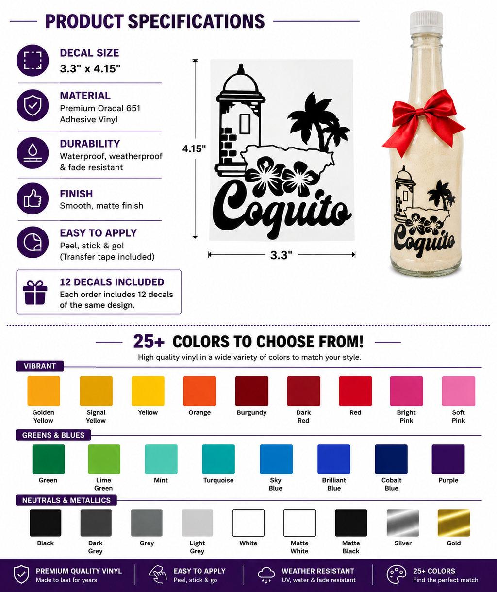 Puerto Rico Coquito Bottle Decorative Labels 1 Dozen Stickers - Random Little Finds