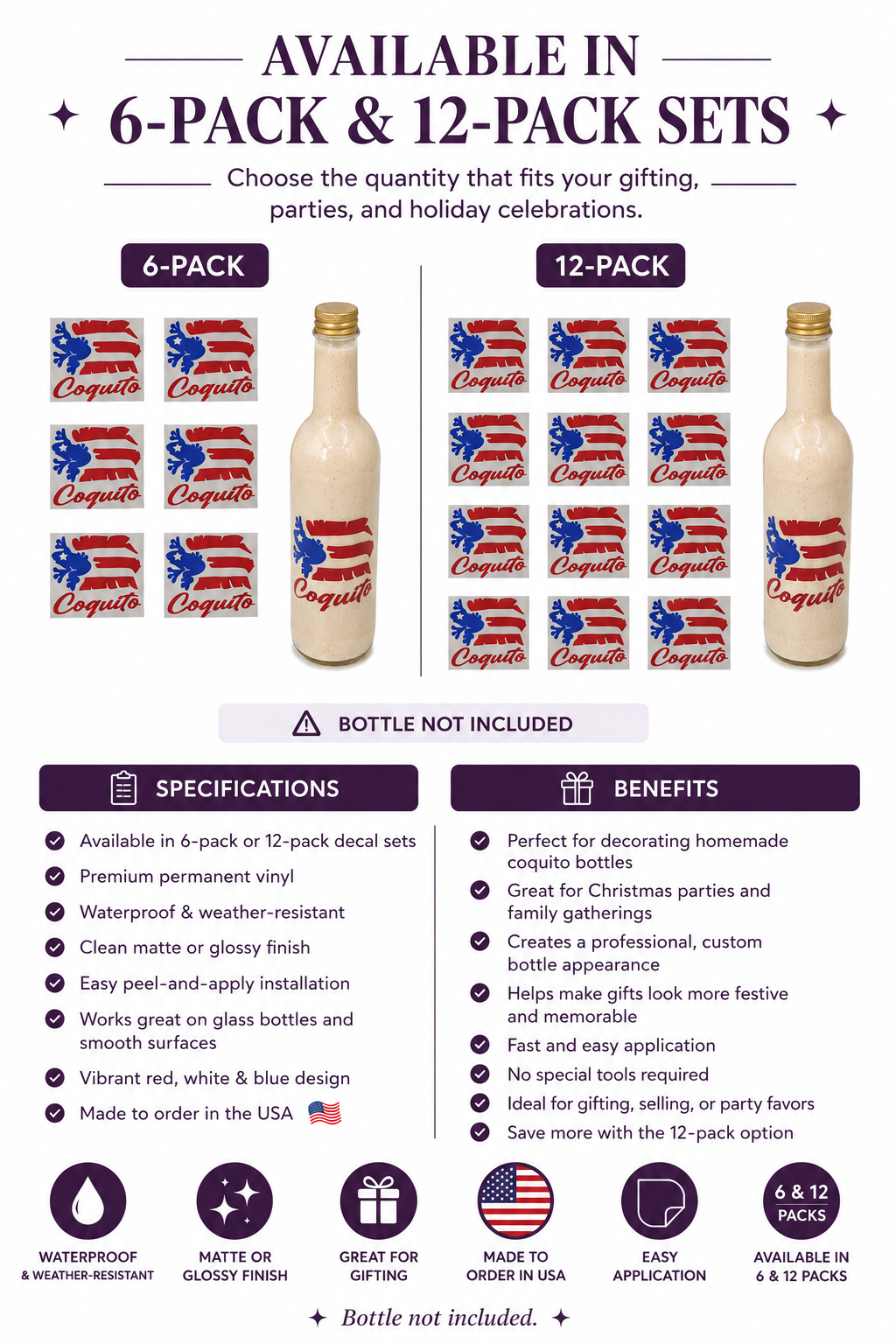 Puerto Rican Flag Decal Sticker Set for 750ml Coquito Bottles - Perfect Puerto Rico Flag Decal - Random Little Finds