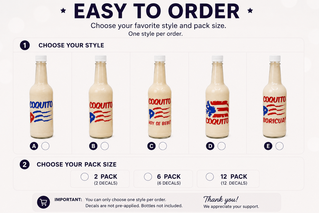Puerto Rican Coquito Bottle Sticker Decal Collection for 750ml Bottles - Random Little Finds