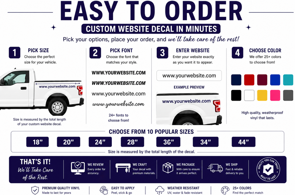 Custom Website Decal for Trucks, Vans & Business Vehicles | Personalized Vinyl Website Lettering