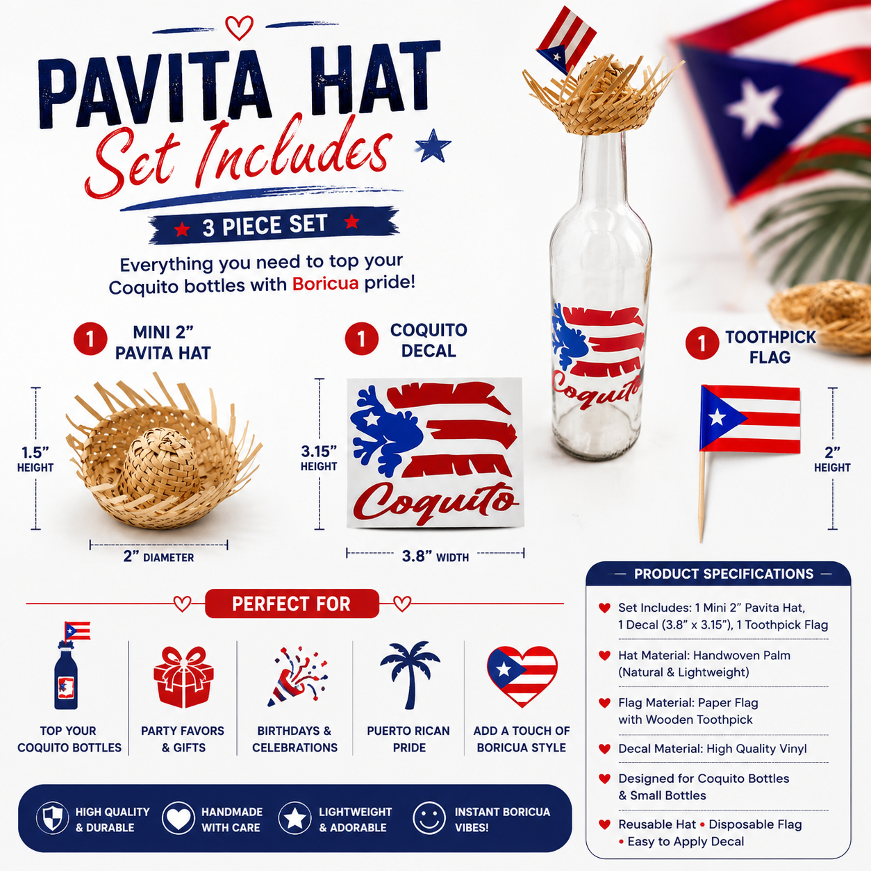 Puerto Rico Decal Sticker for Glass Bottles - Decorative Label with Puerto Rico Flag Morro Design (Glass Bottle Not Included) - Random Little Finds