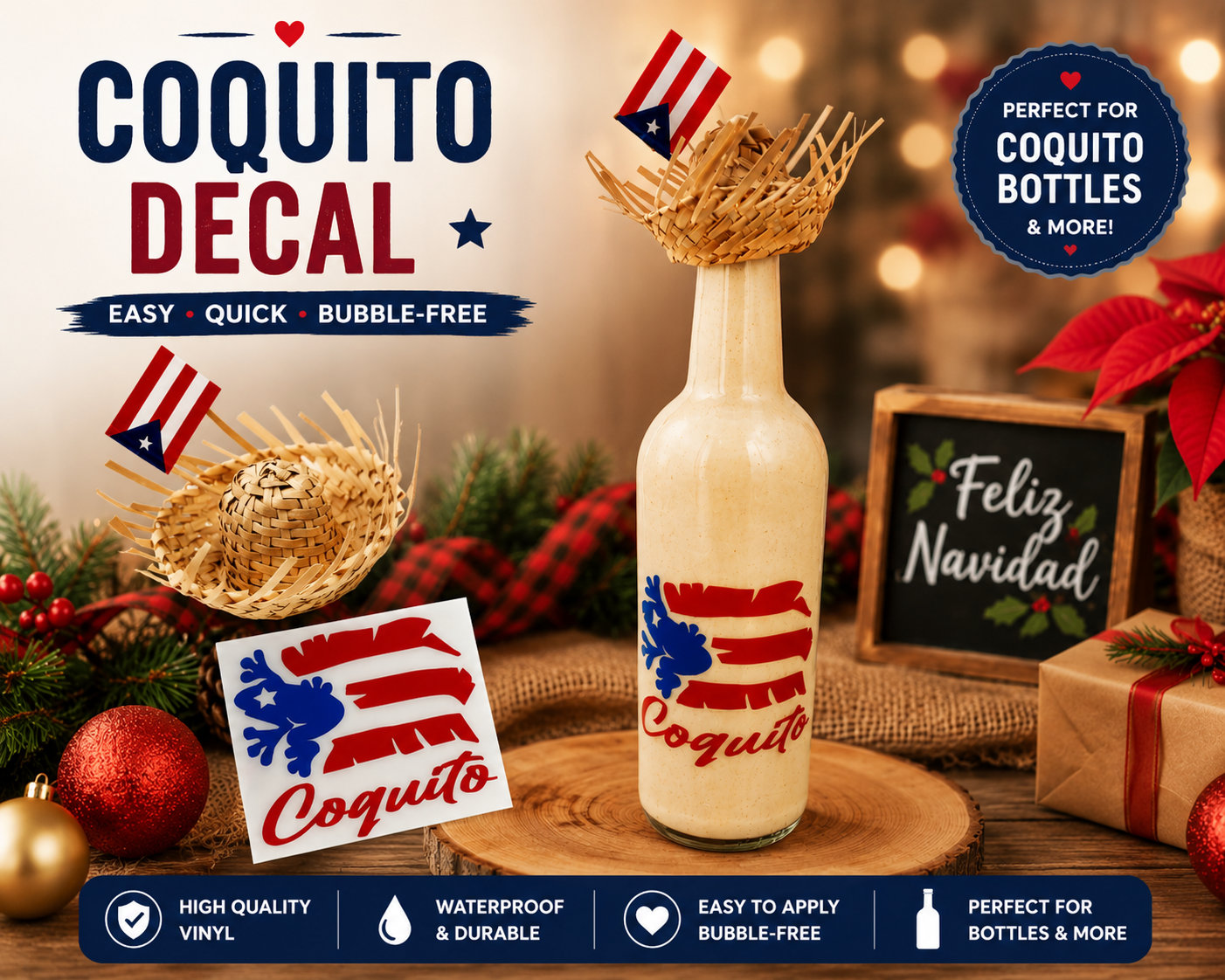 Puerto Rico Decal Sticker for Glass Bottles - Decorative Label with Puerto Rico Flag Morro Design (Glass Bottle Not Included) - Random Little Finds