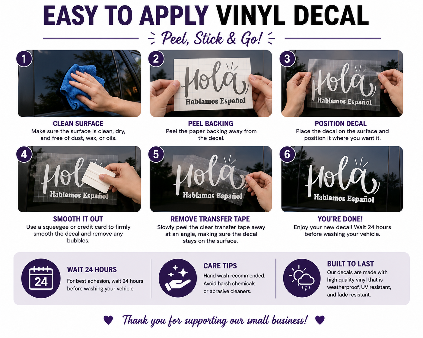 Hola Hablamos Español Vinyl Store Window Decal - Spanish Language Sign for Business Door Sticker - Random Little Finds