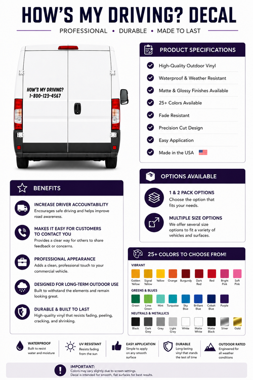 Custom How's My Driving? Decal with Phone Number | Commercial Vehicle Vinyl Sticker | Truck, Van & Fleet Safety Decal