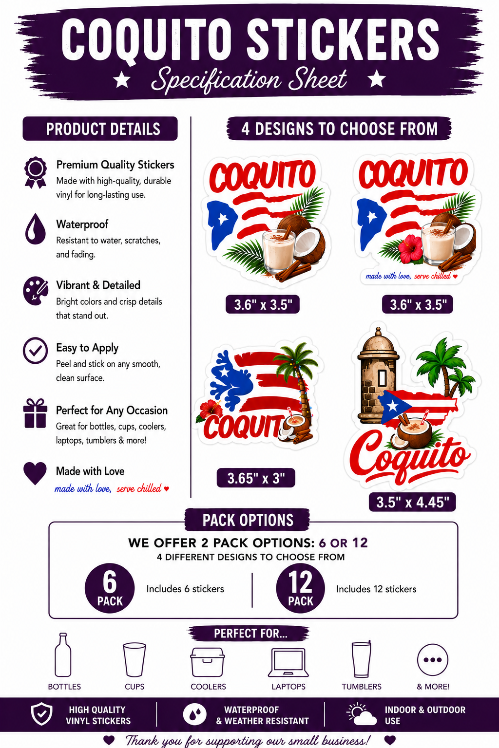 Puerto Rican Coquito Bottle Stickers | 750ml Bottle Decals | Christmas Bottle Labels | 4 Designs | 6 or 12 Pack | Boricua Gift