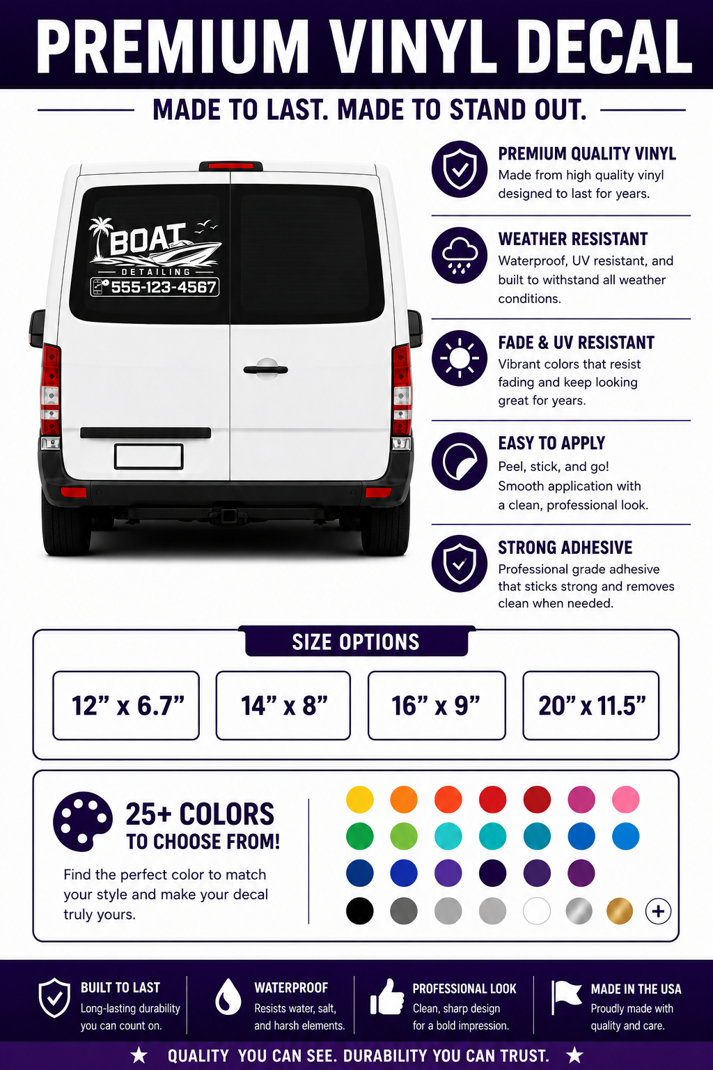 Boat Detailing Custom Rear Window Business Decal | Personalized Phone Number Vinyl for Work Vans & Trucks