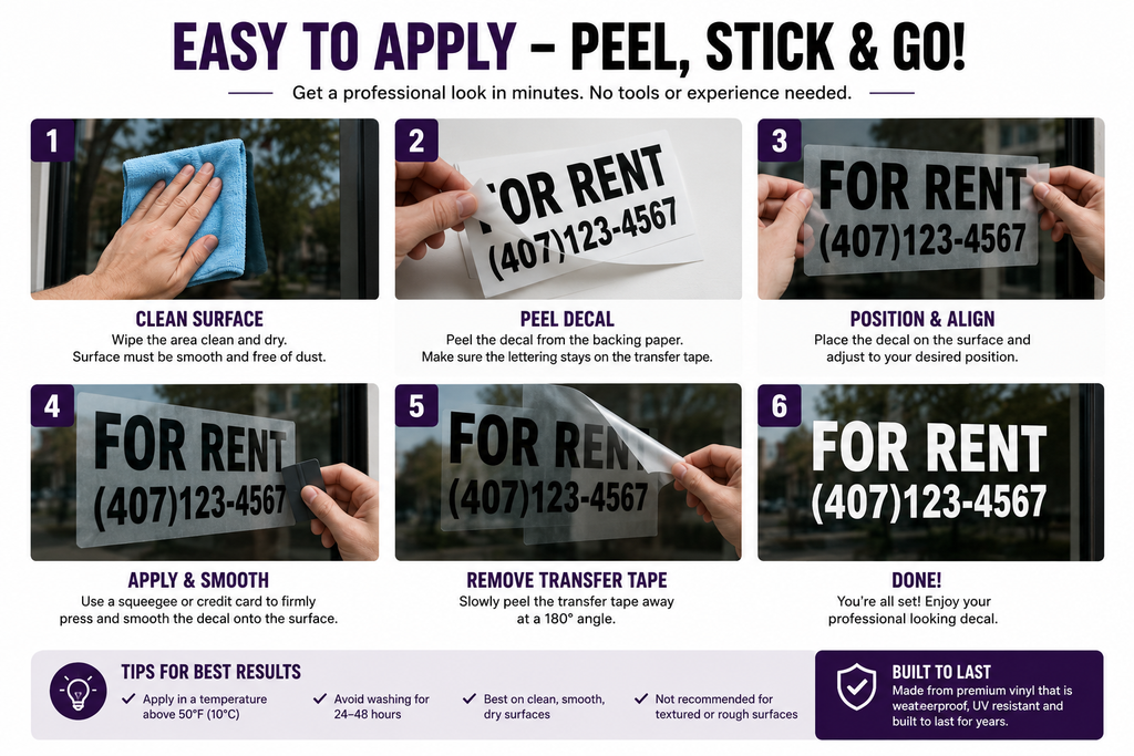 Shopify Title  Custom For Rent Decal with Phone Number | Personalized Rental Property Window Sign - Random Little Finds