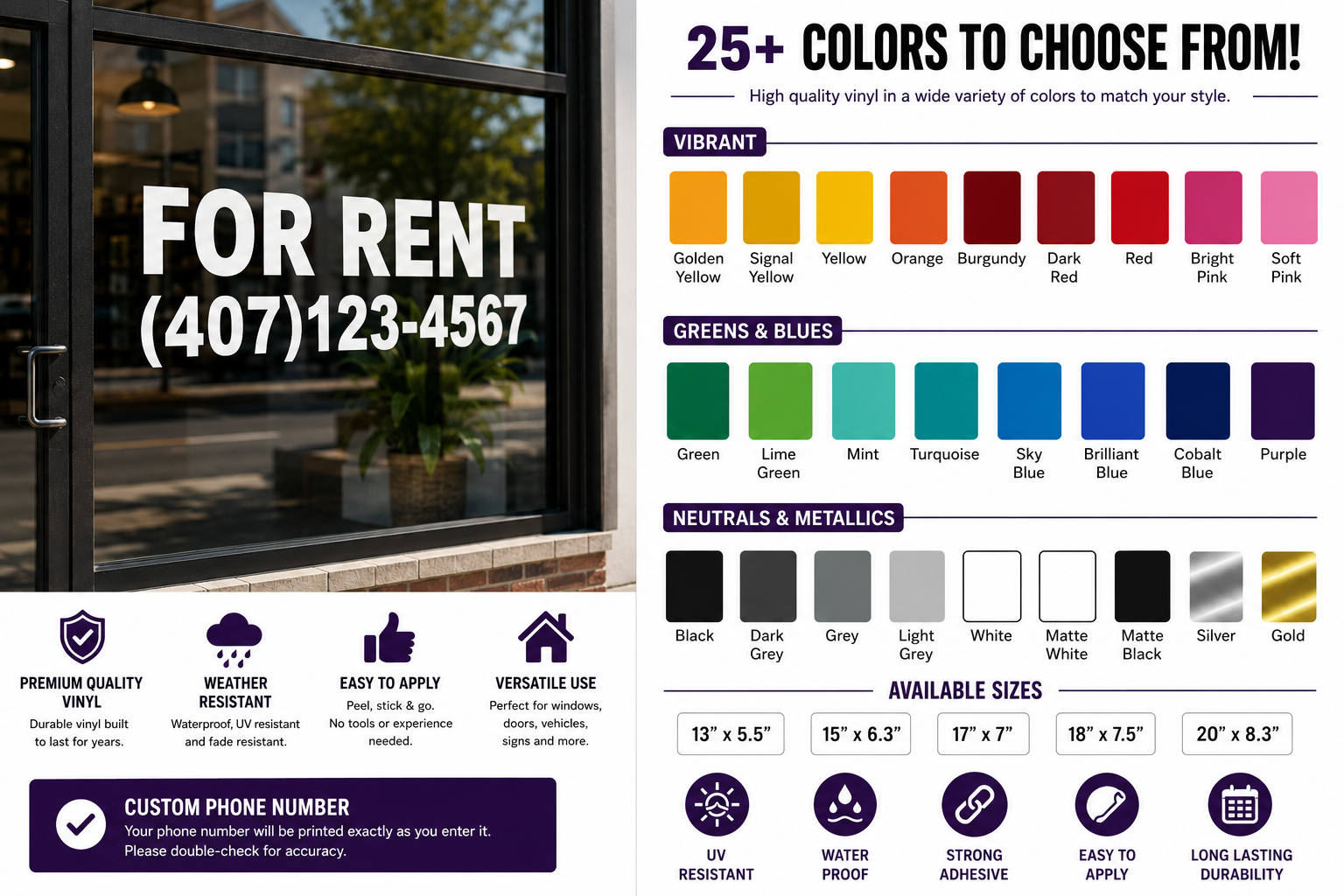 Shopify Title  Custom For Rent Decal with Phone Number | Personalized Rental Property Window Sign - Random Little Finds