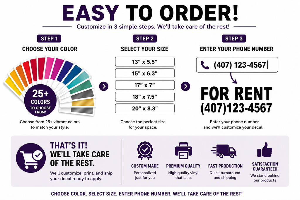 Shopify Title  Custom For Rent Decal with Phone Number | Personalized Rental Property Window Sign - Random Little Finds