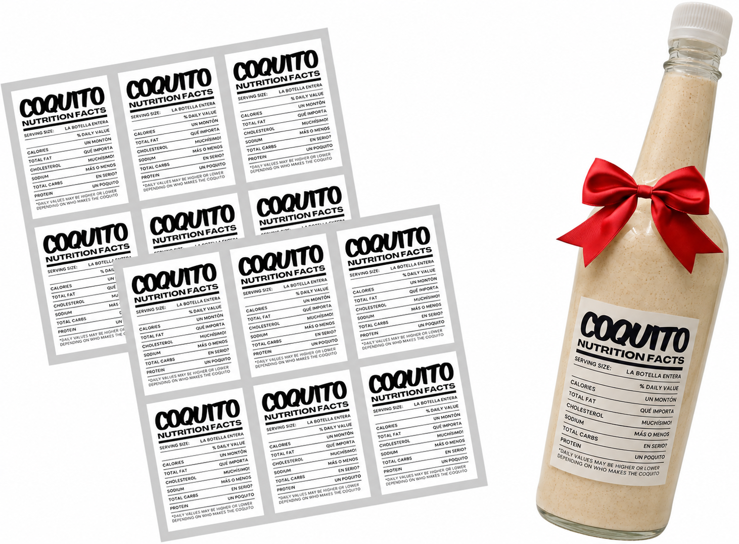Coquito Nutrition Facts Stickers – 12 Pack Waterproof Bottle Labels for Homemade Coquito Gifts - Random Little Finds