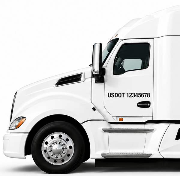 White truck with USDOT number on a white background