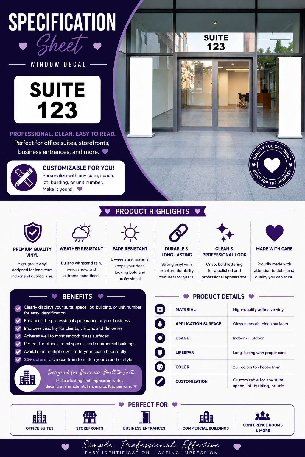 Custom Suite Number Window Decal – Office, Building, Space & Unit Number Vinyl Door Sign