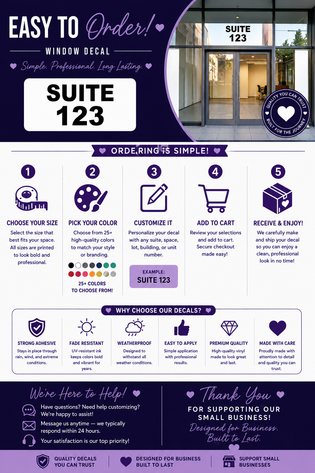 Custom Suite Number Window Decal – Office, Building, Space & Unit Number Vinyl Door Sign