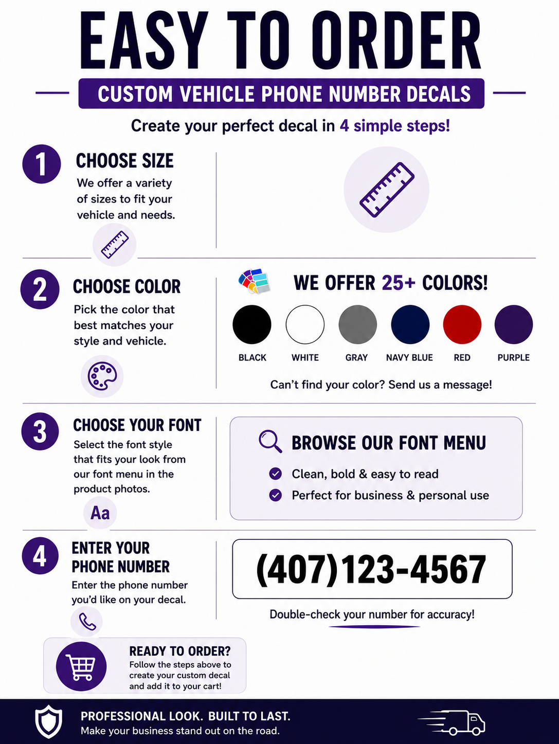 Custom Vehicle Phone Number Decal | Business Truck & Car Vinyl Lettering | Custom Phone Number Sticker