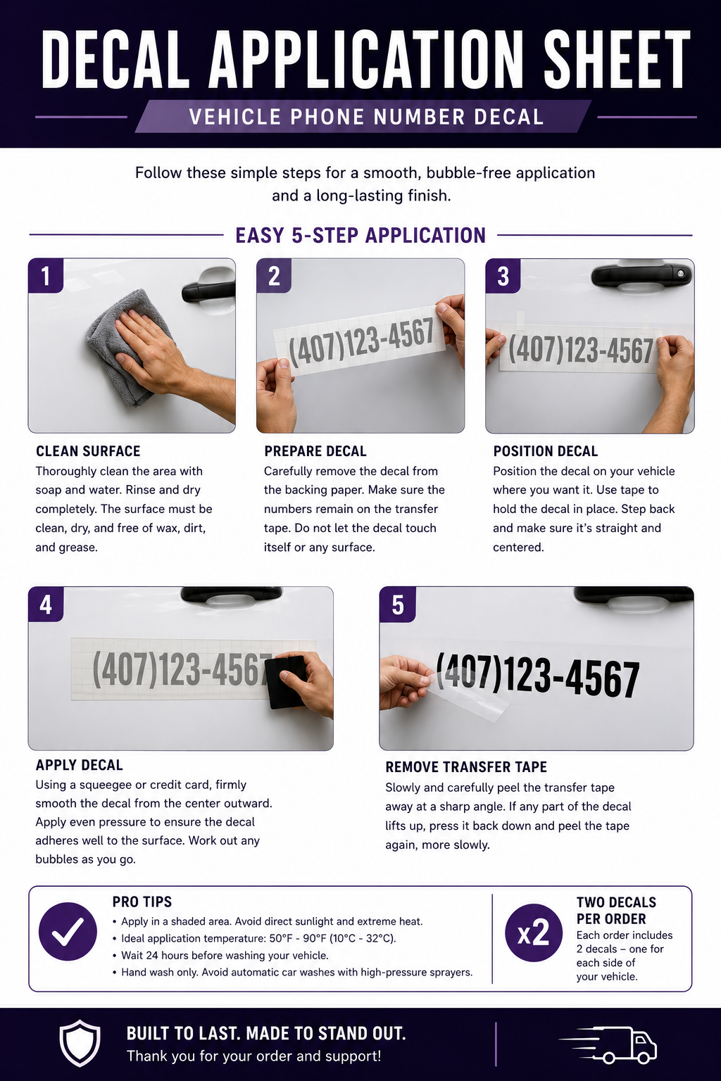Custom Vehicle Phone Number Decal | Business Truck & Car Vinyl Lettering | Custom Phone Number Sticker