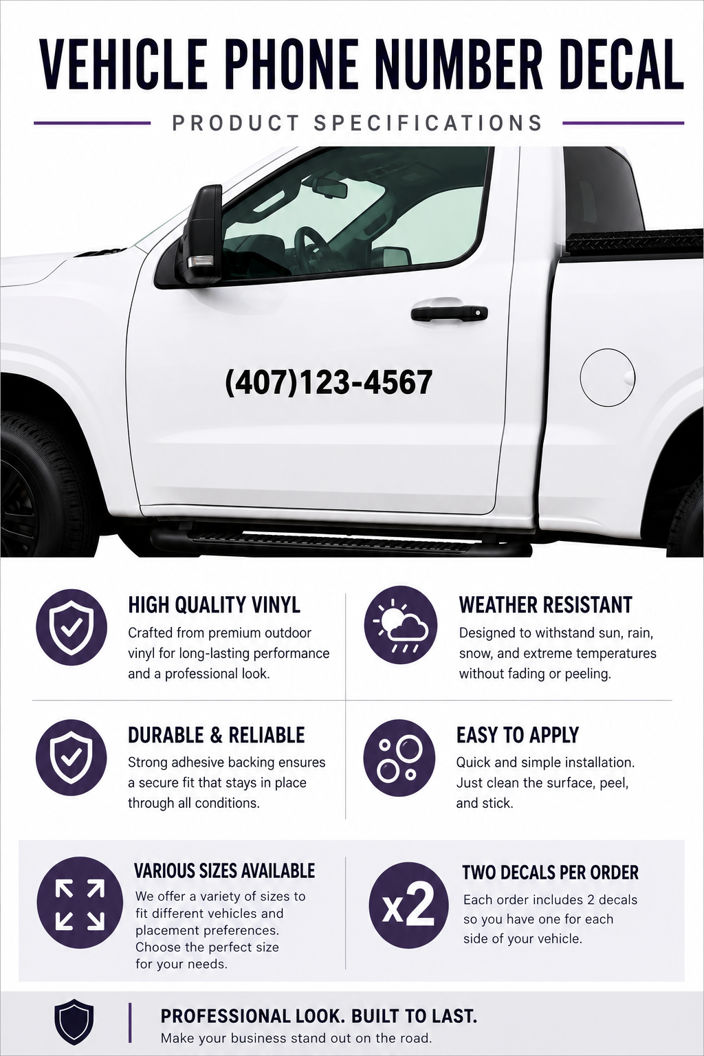 Custom Vehicle Phone Number Decal | Business Truck & Car Vinyl Lettering | Custom Phone Number Sticker