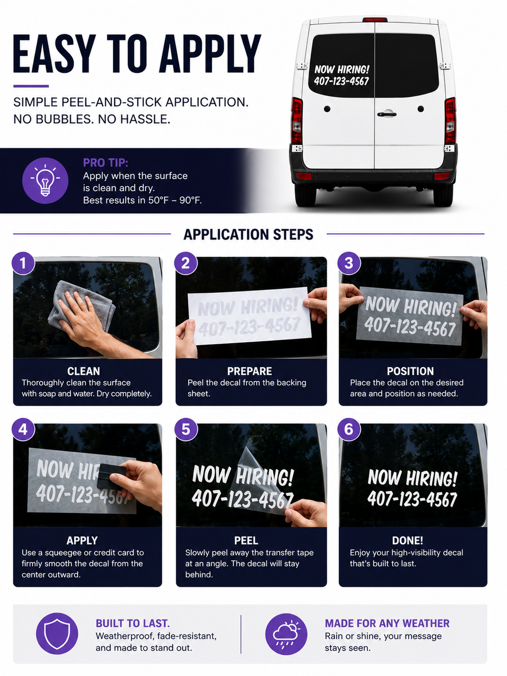 Now Hiring Window Decal – Custom Business Hiring Sign Vinyl Sticker for Car, Truck, Van or Storefront