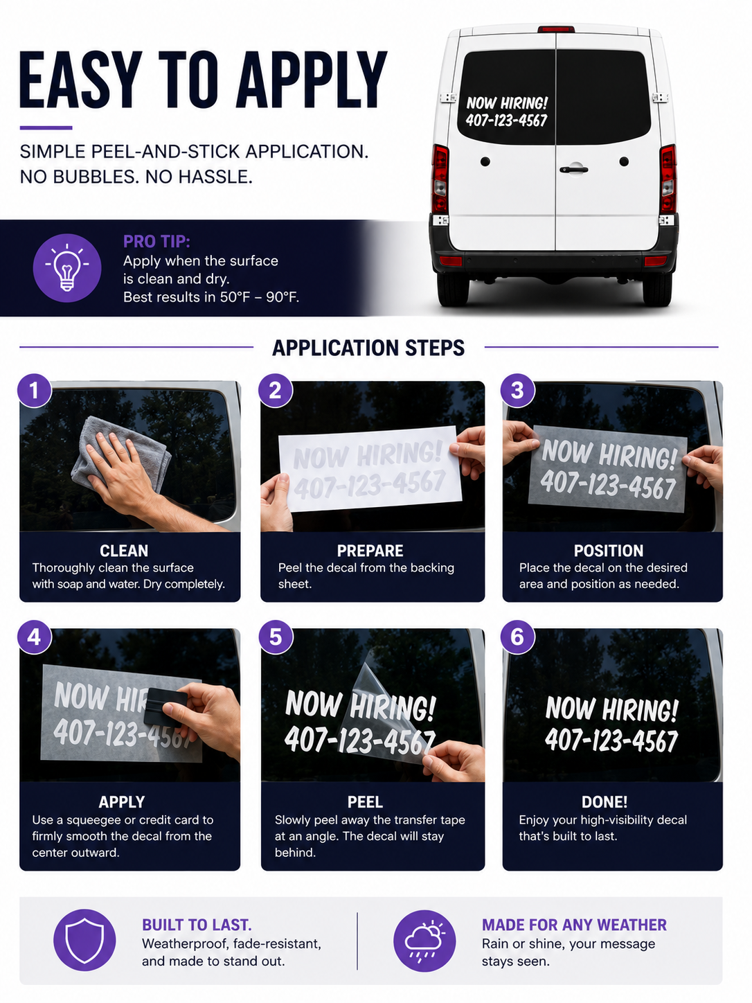 Now Hiring Window Decal – Custom Business Hiring Sign Vinyl Sticker for Car, Truck, Van or Storefront