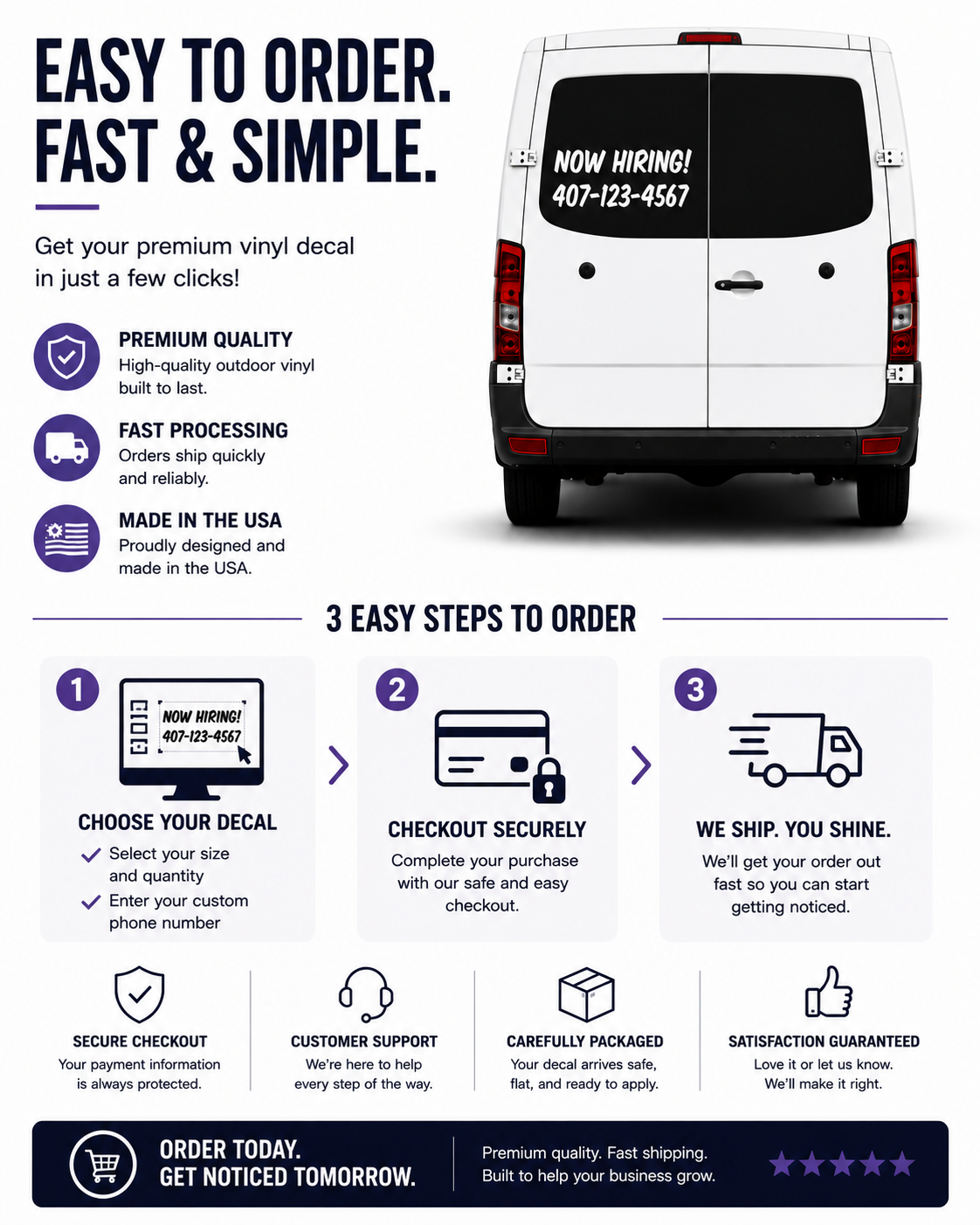Now Hiring Window Decal – Custom Business Hiring Sign Vinyl Sticker for Car, Truck, Van or Storefront