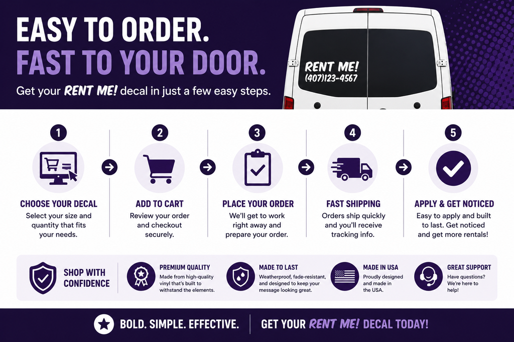 Custom RENT ME Vehicle Window Decal – Business Advertising Vinyl Sticker for Vans, Trucks, RVs & Trailers