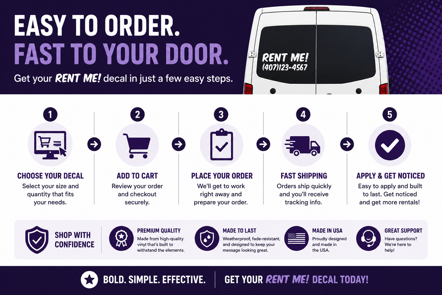 Custom RENT ME Vehicle Window Decal – Business Advertising Vinyl Sticker for Vans, Trucks, RVs & Trailers