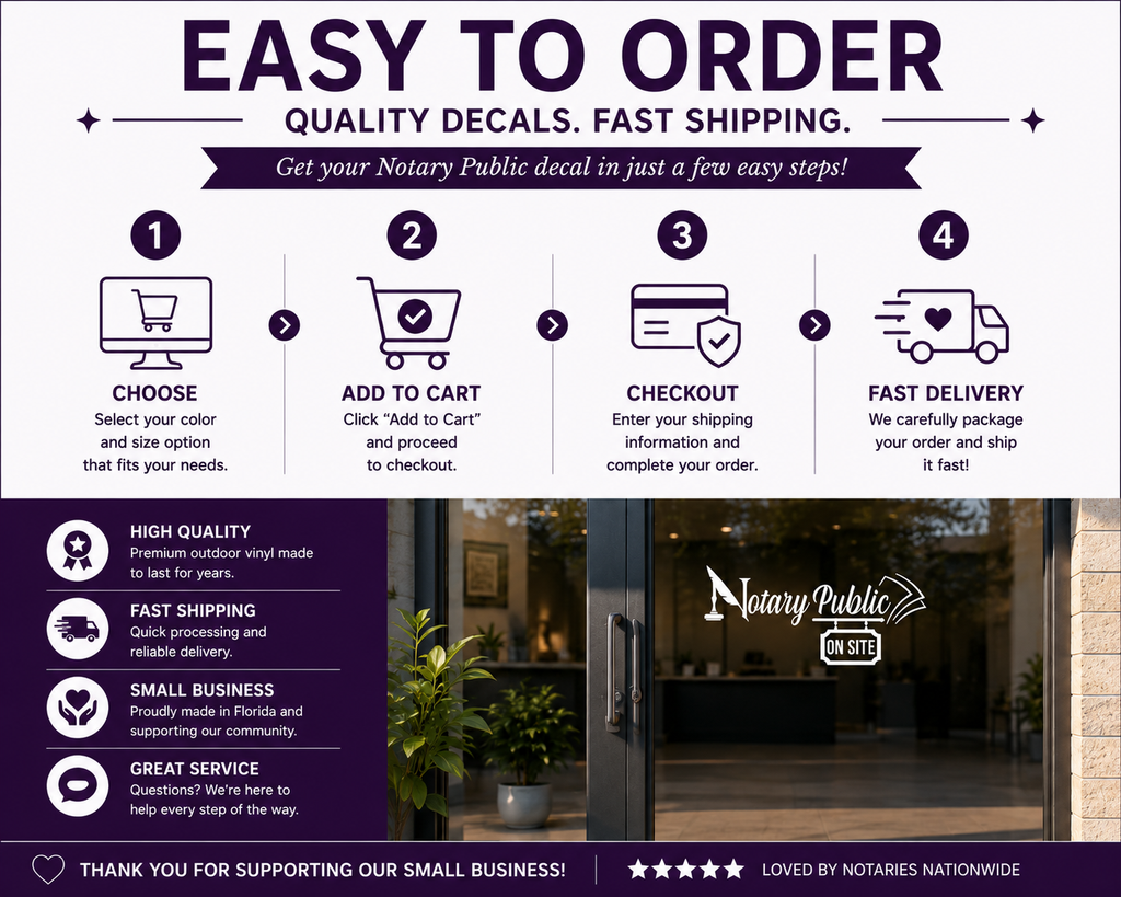 Custom Notary Public On Site Vinyl Window Decal | Business Door & Storefront Sticker