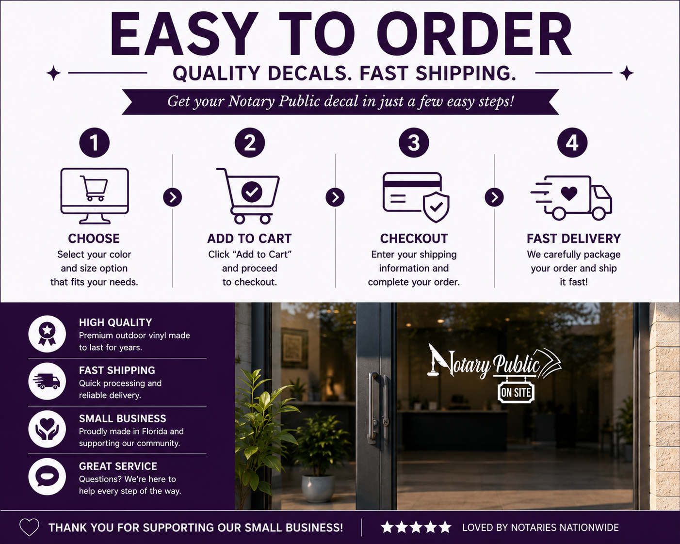 Custom Notary Public On Site Vinyl Window Decal | Business Door & Storefront Sticker