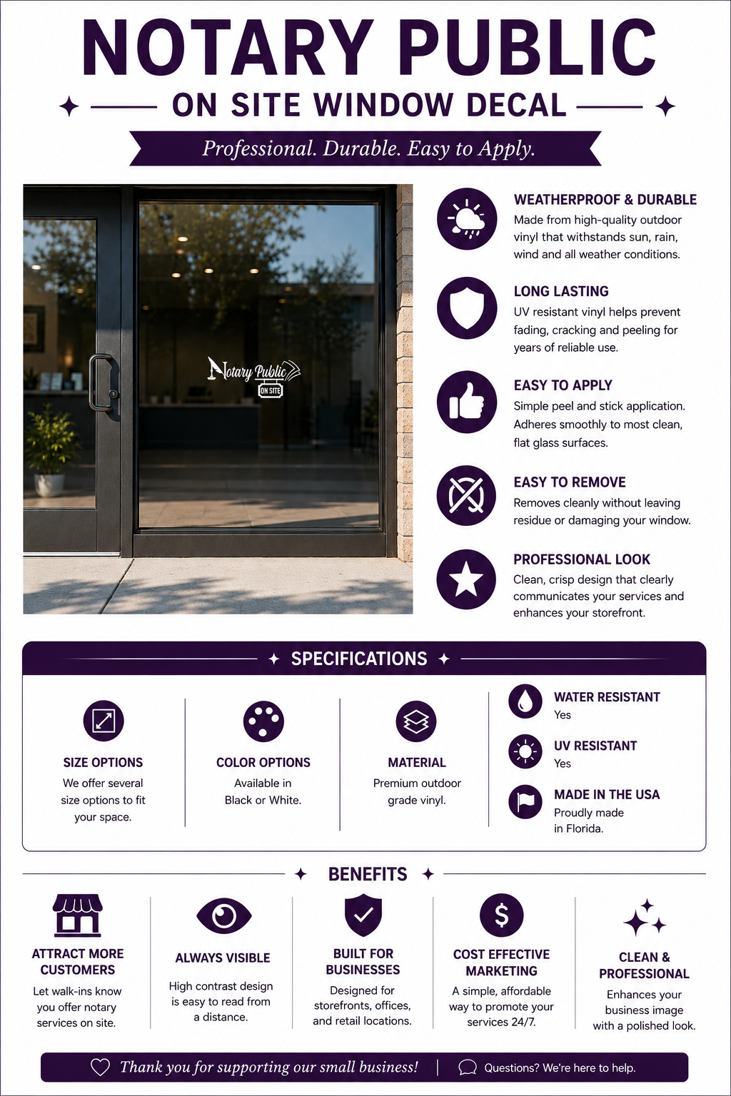 Custom Notary Public On Site Vinyl Window Decal | Business Door & Storefront Sticker