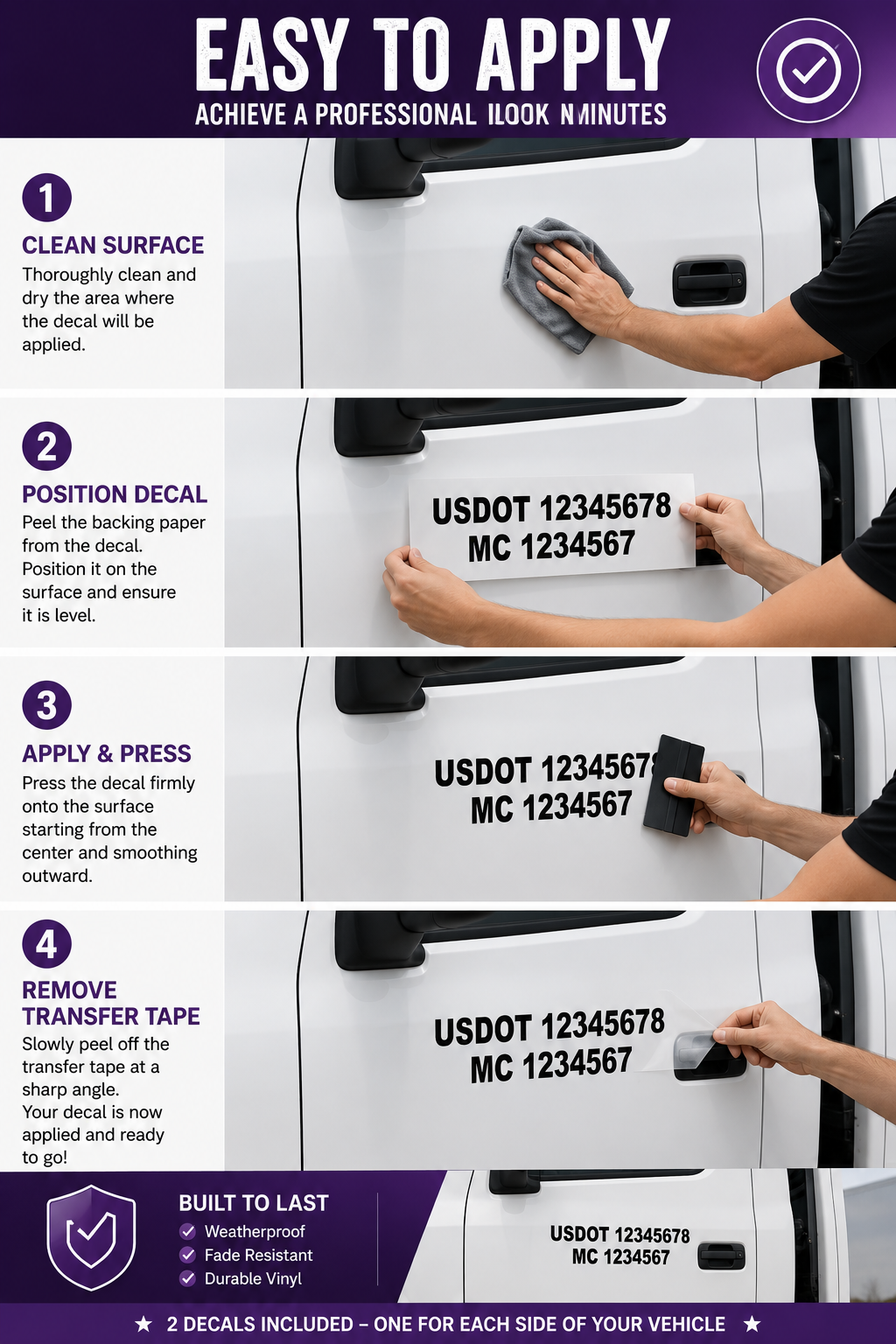 Custom USDOT MC Number Truck Door Decals – Set of 2 Commercial Vehicle Vinyl Stickers